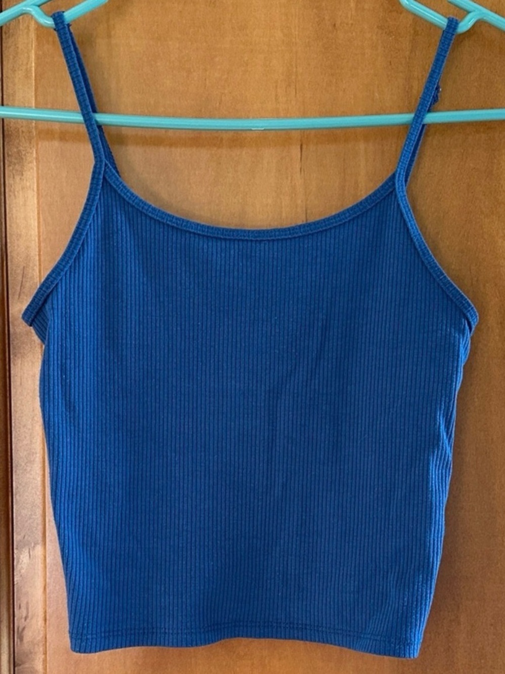 American Eagle Blue Ribbed Cropped Cami Tank Top Size Medium M Adjustable Strap